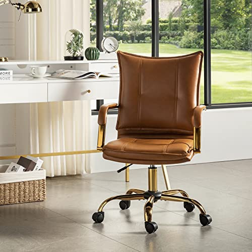 HULALA HOME Faux Leather Home Office Desk Chair with Golden Legs, Camel | Amazon (US)