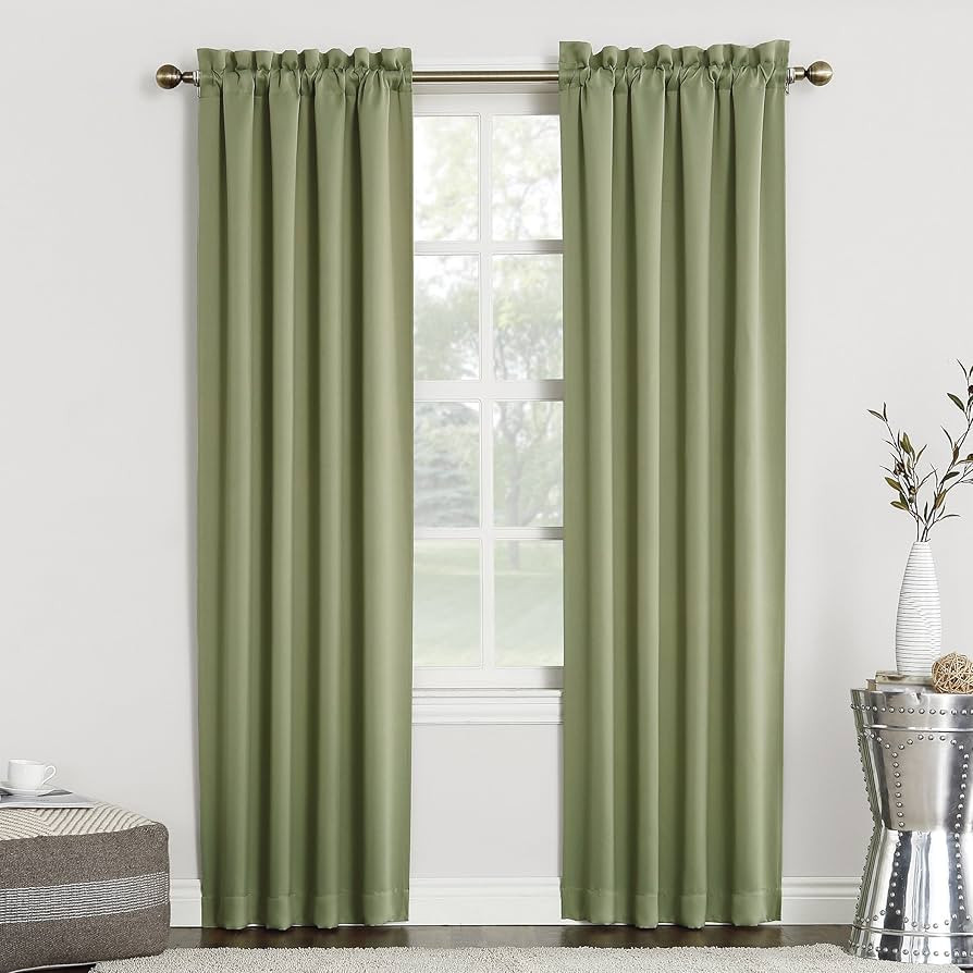 Sun Zero Easton Energy Saving Blackout Rod Pocket Curtain Panel, 40" x 63", Sage Green | Amazon (US)