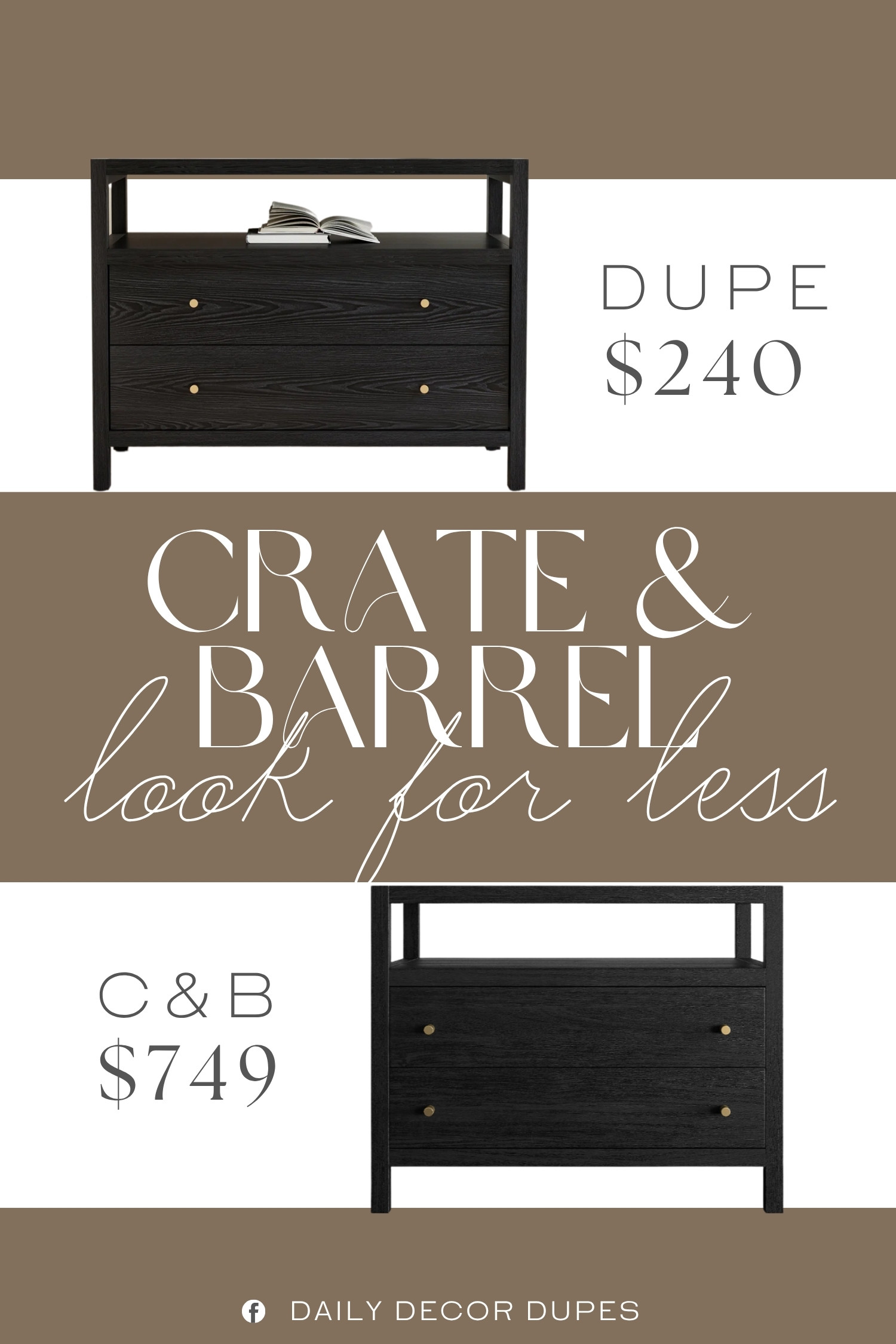 The Crate & Barrel Keane Black Solid Wood Charging Nightstand features a rich black wood finish, two roomy drawers, and an open top shelf that keeps books, decor, and bedtime essentials within easy reach. Built-in charging functionality makes it especially practical for keeping a phone or other devices powered overnight, while the clean-lined frame works beautifully with modern, contemporary, and transitional bedroom decor. At around $240, compared with the $749 designer version shown, this nightstand brings a polished look and useful functionality to the bedroom at a more approachable price. 🛏️✨🖤

Home more affordable option find similar look for less budget friendly affordable cheap cheaper beautiful pretty. Clearance sale coupon code discount code promo code luxury Inspo inspiration inspired by idea ideas Love like these? I share multiple every day in my FB group.
#CrateAndBarrelInspired #Nightstand #ChargingNightstand #BlackNightstand #WoodNightstand #BedsideTable #BedroomFurniture #BedroomStorage #FurnitureFinds 

 #LTKHome