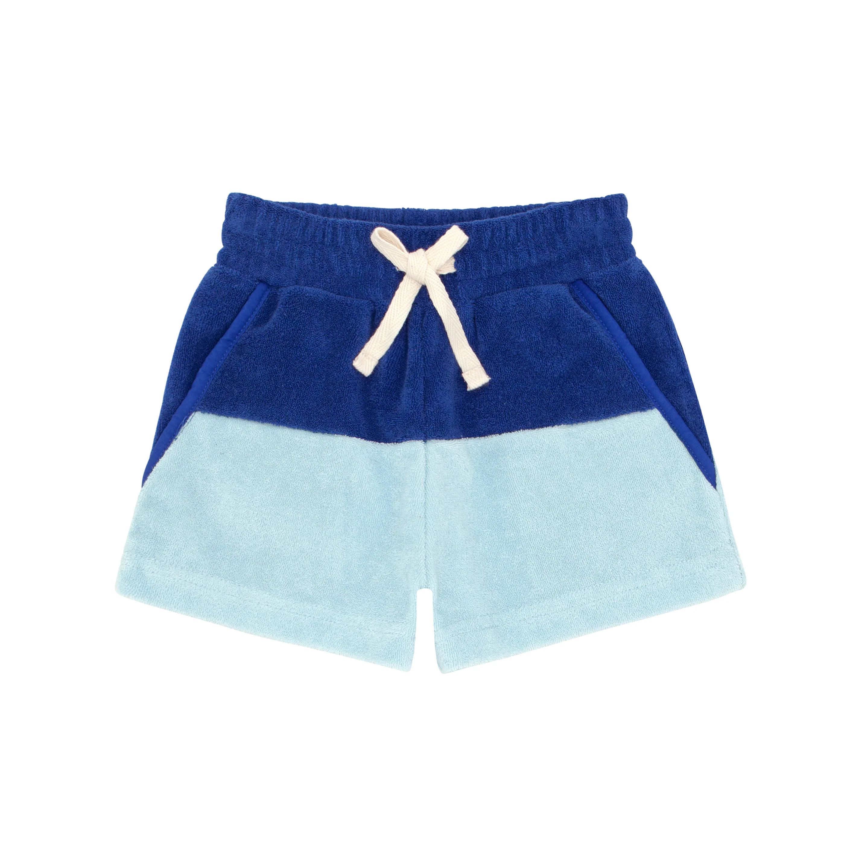 boys pacific and cove blue colorblock french terry short | minnow