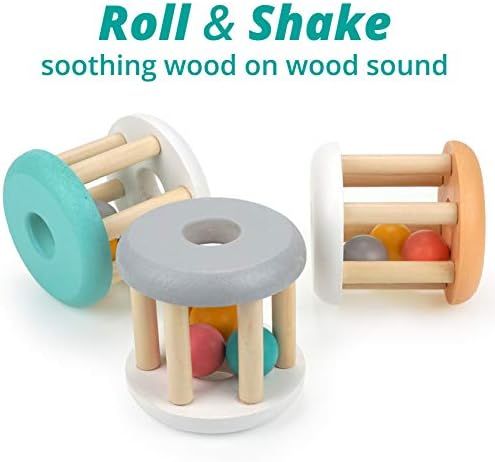 DUCKBOXX XX Wooden Rattle Rollers for Babies Ages 0m – 2yrs (White Base - 3pcs) | Amazon (US)