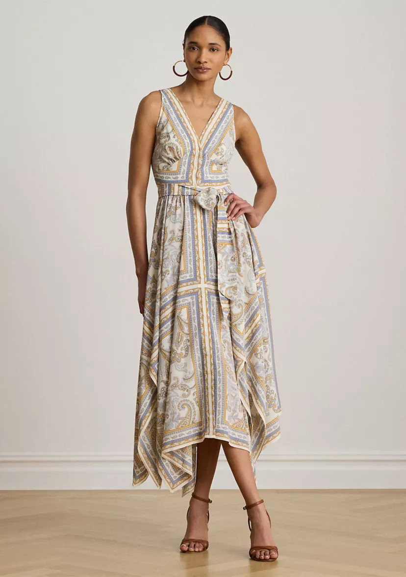 Petite Paisley Georgette Handkerchief-Hem Dress | Belk