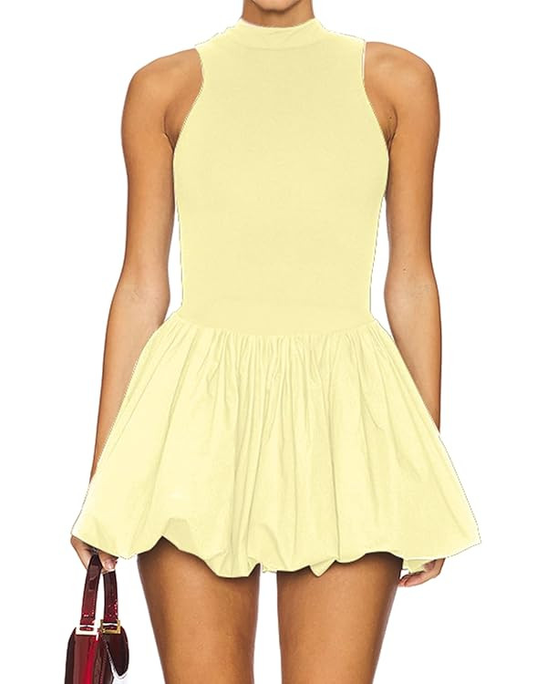 Women's Summer Bubble Mini Dress Sexy Mock Neck Sleeveless Tank Dress Party Club Bodycon Short Dr... | Amazon (US)