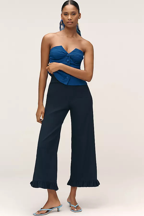 The Colette Magic Fabric Ruffle-Hem Crop Wide-Leg Pants by Maeve | Anthropologie (US)