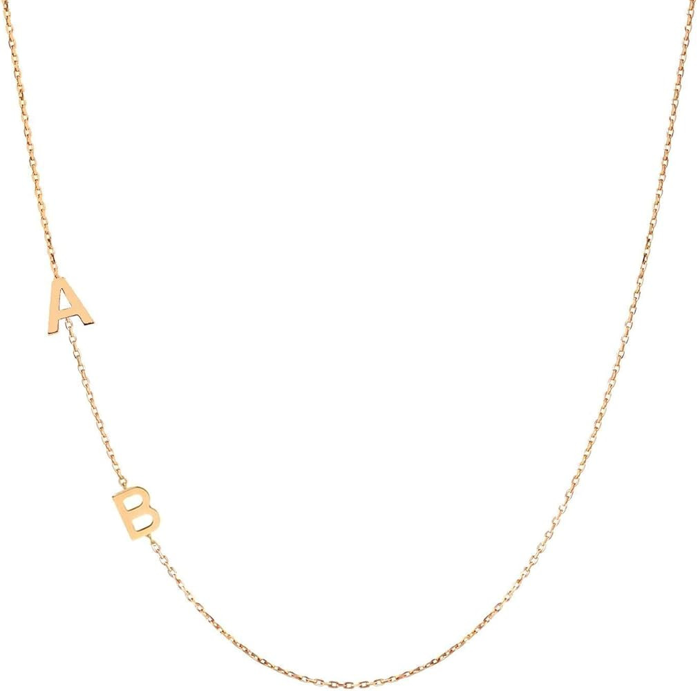 JEWEE DIAMOND Sideways Initial Necklace for Women – Personalized Letter Necklace in 14K Gold Fi... | Amazon (US)