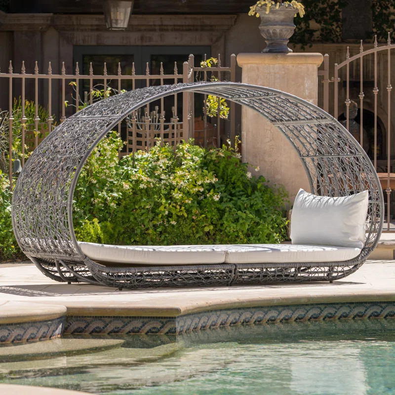 Lavina 91.25'' Wide Curved Premium All-Weather Wicker Patio Daybed with Cushions | Wayfair North America
