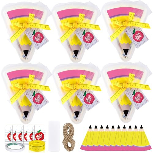 6 Set Teacher Appreciation Gifts Box with Apple Cards Ruler Ribbon Mesh, Reusable Pizza Storage Containers with Lids, Pencil Shaped Gift Box for Wrapping Teacher Appreciation Week Graduation | Amazon (US)