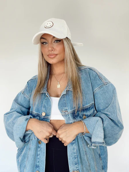 Ivory Corduroy Smiley Hat | Lane 201 Boutique