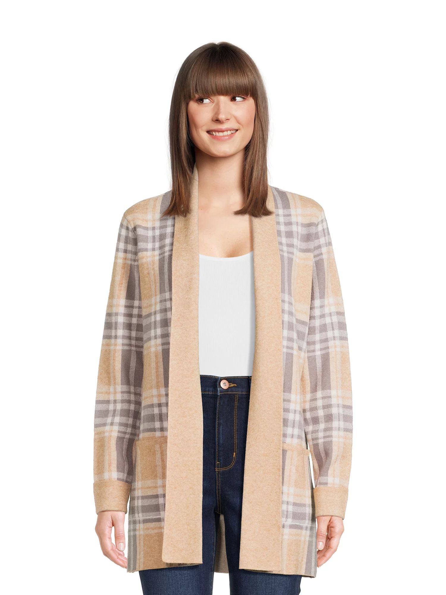 99 Jane Street Women's Open Front Cardigan Sweater with Long Sleeves, Midweight, Sizes XS-XXXL | Walmart (US)