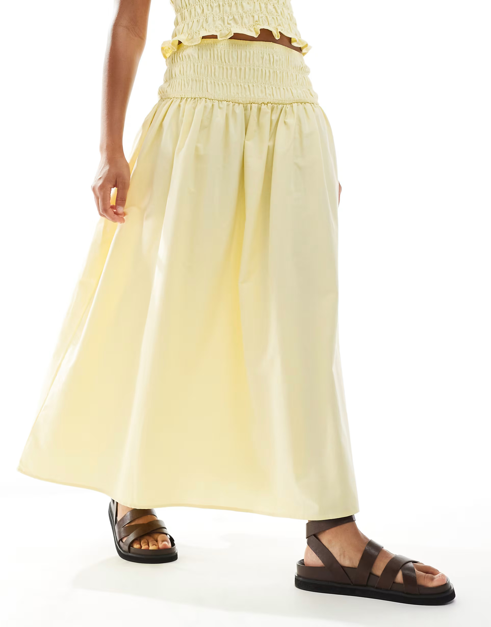 ASOS DESIGN linen blend shirred waist maxi skirt in buttermilk | ASOS (Global)