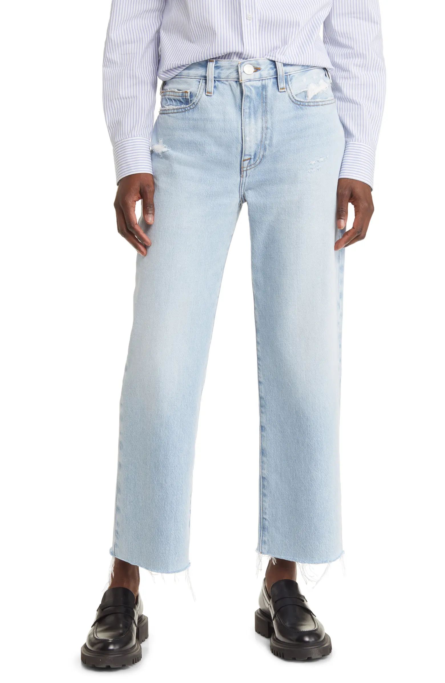 Le Jane Raw Hem High Waist Crop Wide Leg Jeans | Nordstrom