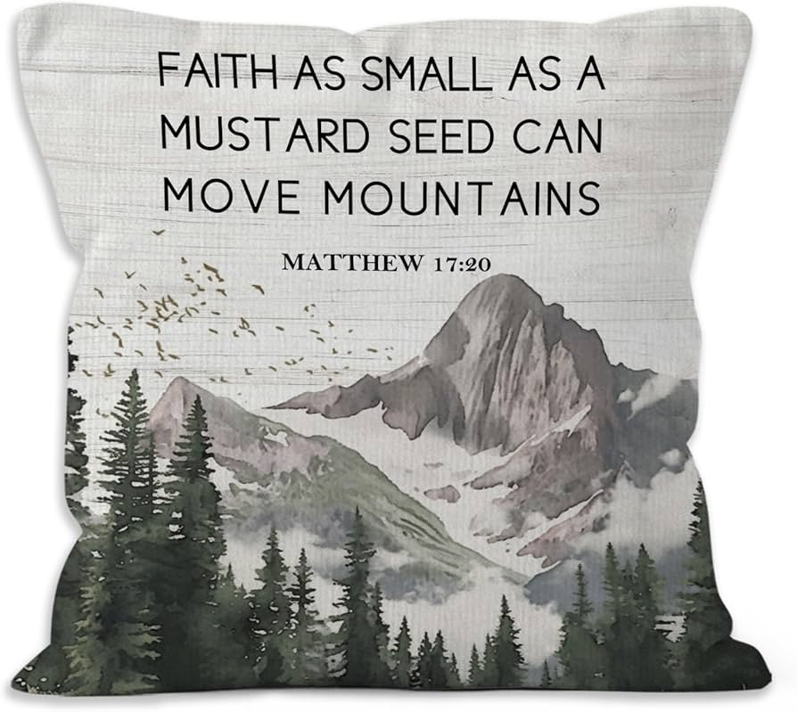 Inspirational Christian Mountain Throw Pillow Covers 18x18, Faith Can Move Mountains Motivational... | Amazon (US)