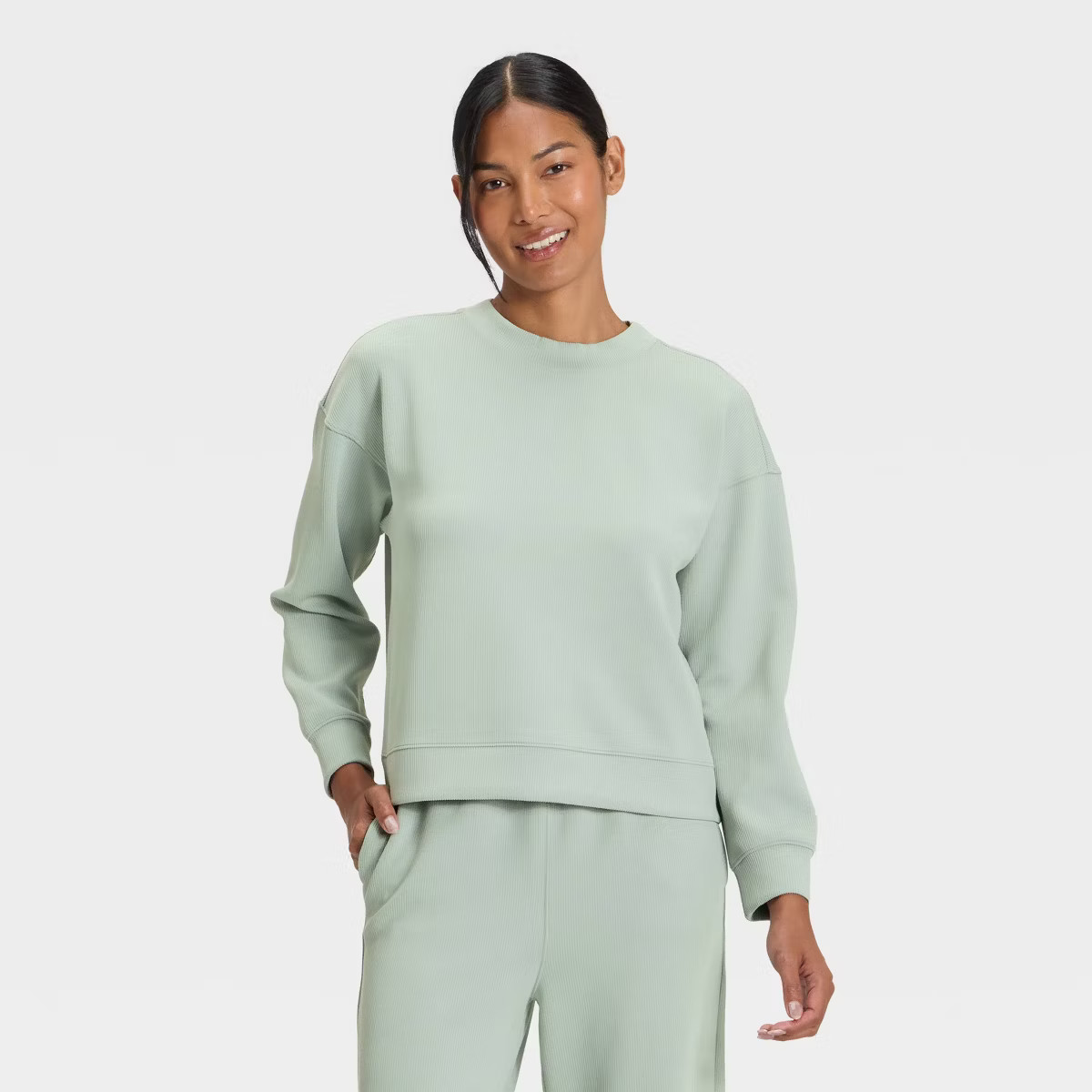 Women's Airy Sleek Ribbed Crewneck Sweatshirt - All In Motion™ | Target