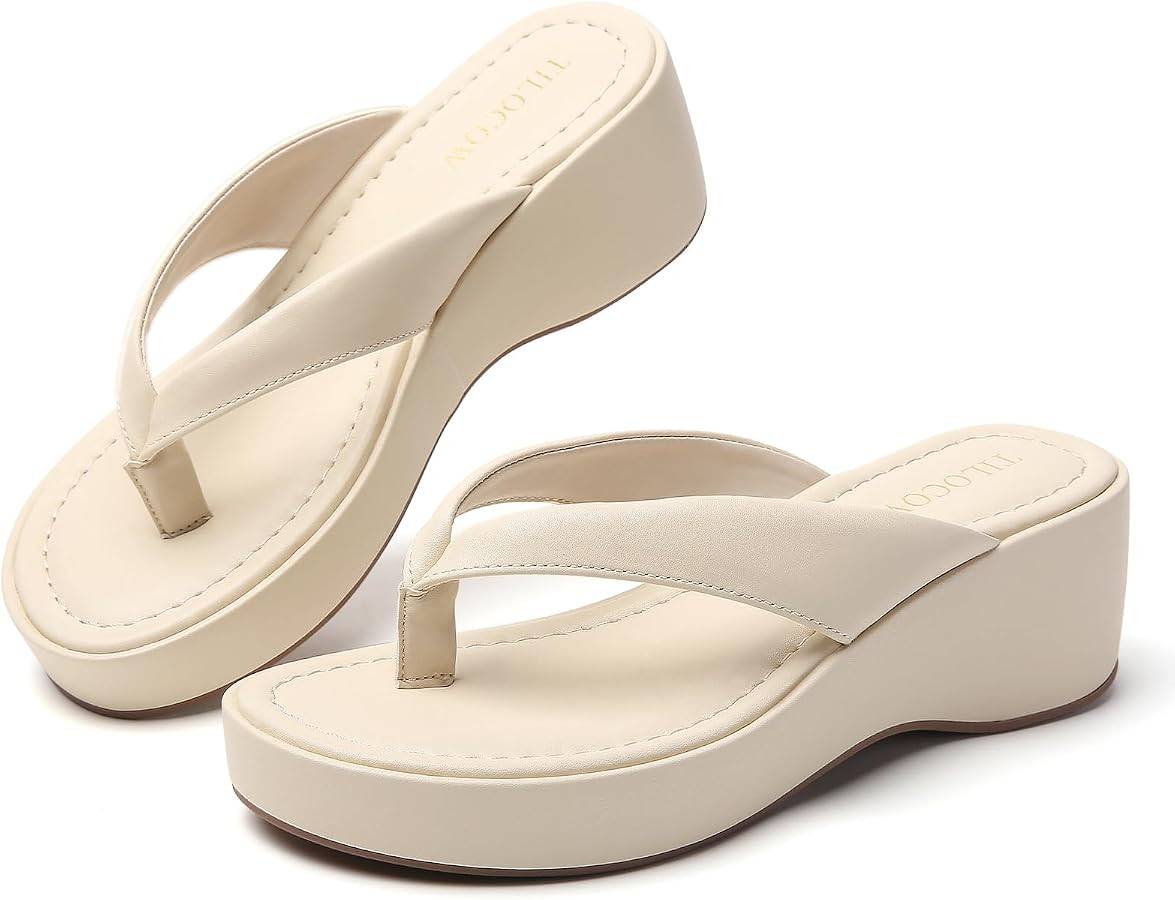 Tilocow Platform Sandals for Women Round toe Wedges Woman Comfort Slides Ladies Thong Style Flip ... | Amazon (US)