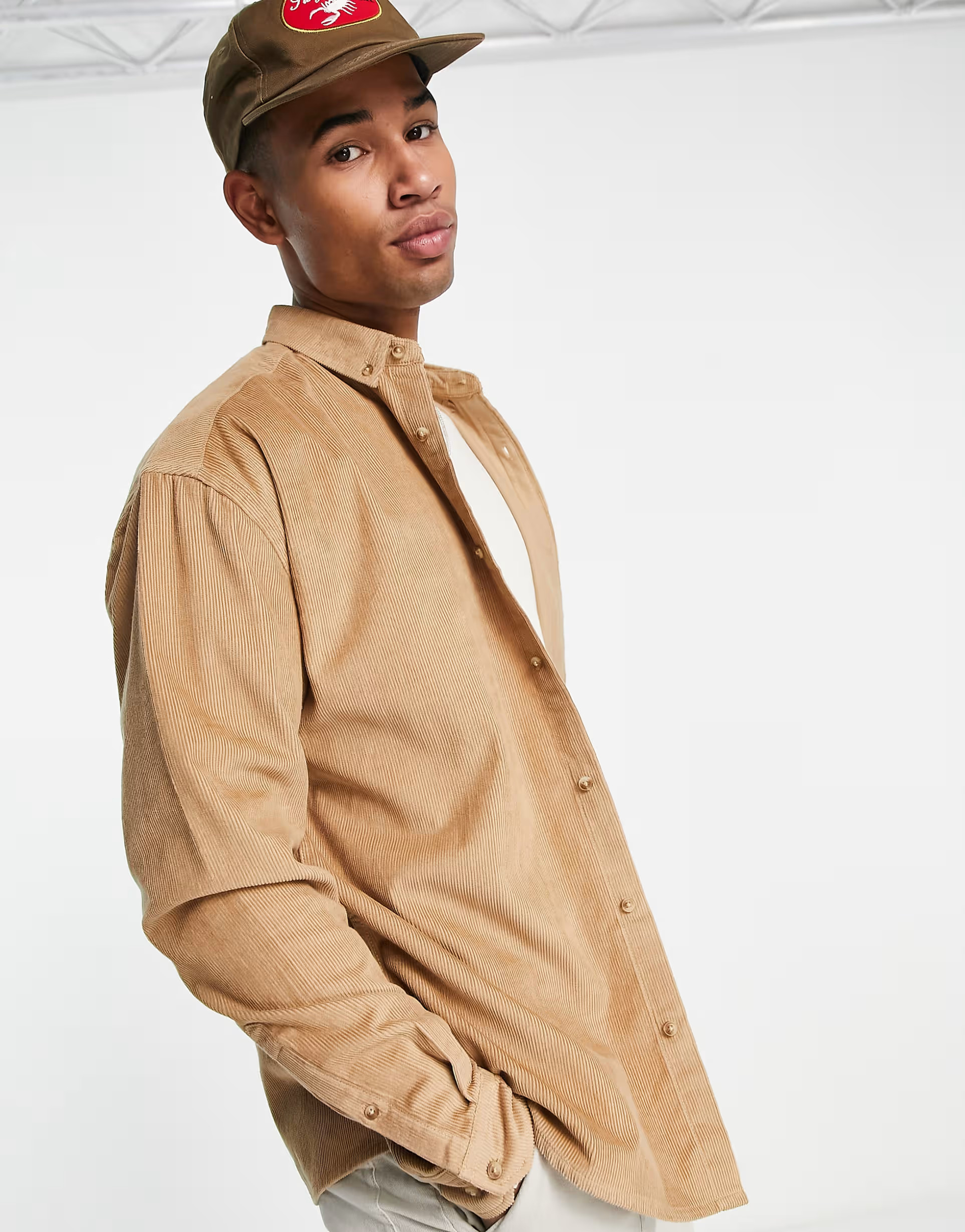 ASOS DESIGN 90s oversized cord shirt in beige | ASOS (Global)