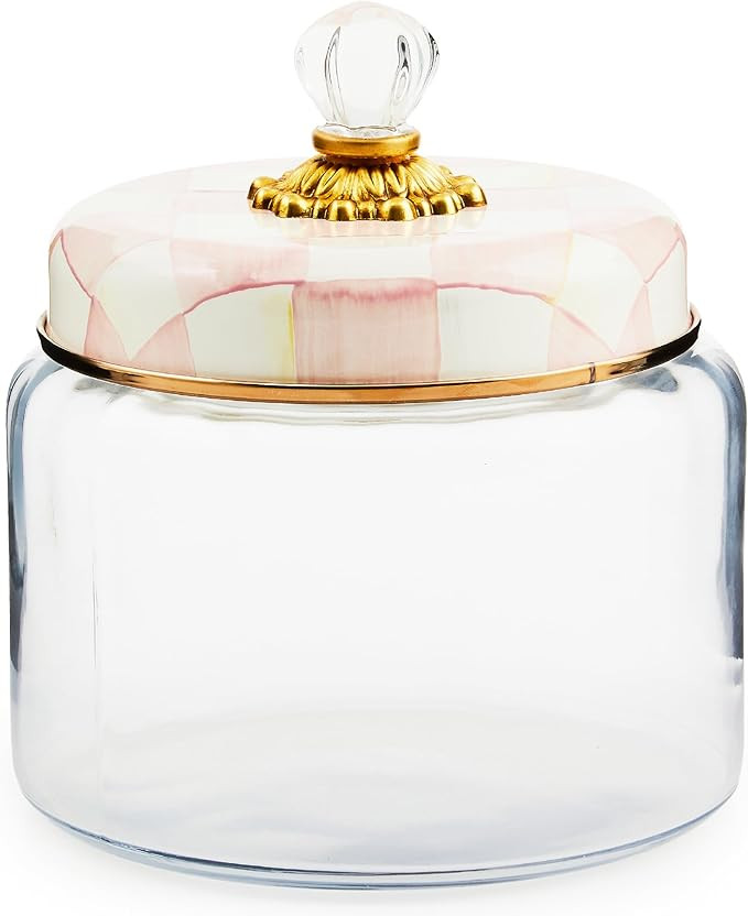 MACKENZIE-CHILDS Rosy Check Kitchen Canister, Decorative Pink-and-White Glass Storage Jar with Li... | Amazon (US)