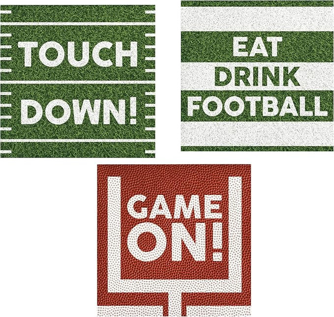 Party Creations Football Themed Party Napkins - 48 Count in 3 Designs 5 x 5-inch | Amazon (US)