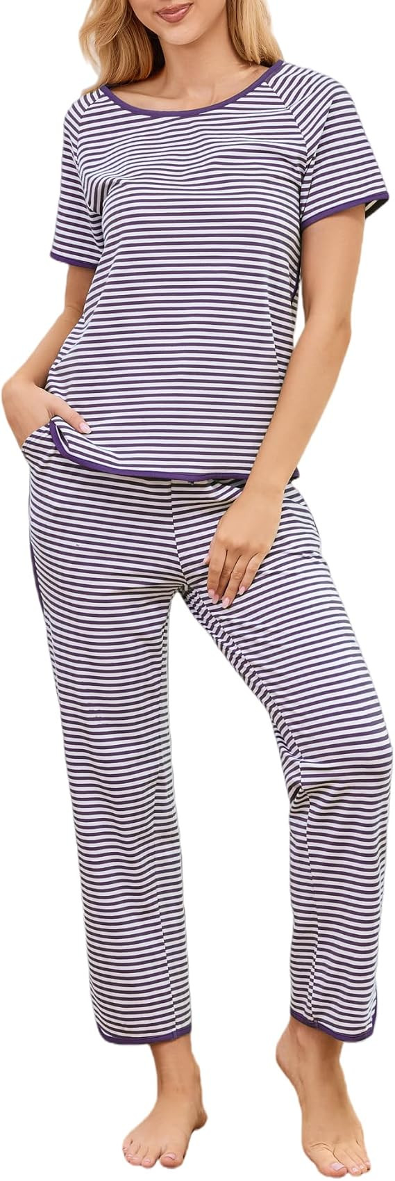 Womens Pajama Sets Fall 2 Piece Soft Lounge Set Ladies Pj Set Comfy Loungewear Sleepwear with Poc... | Amazon (US)