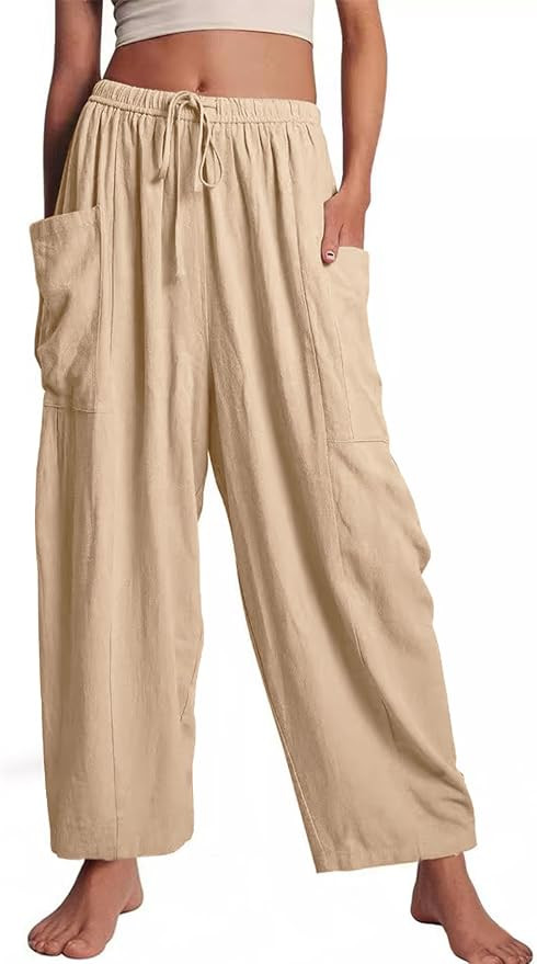 Palazzo Pants for Women Wide Leg Flowy Casual Loose Trousers Drawstring Summer Beach Travel Harem... | Amazon (US)