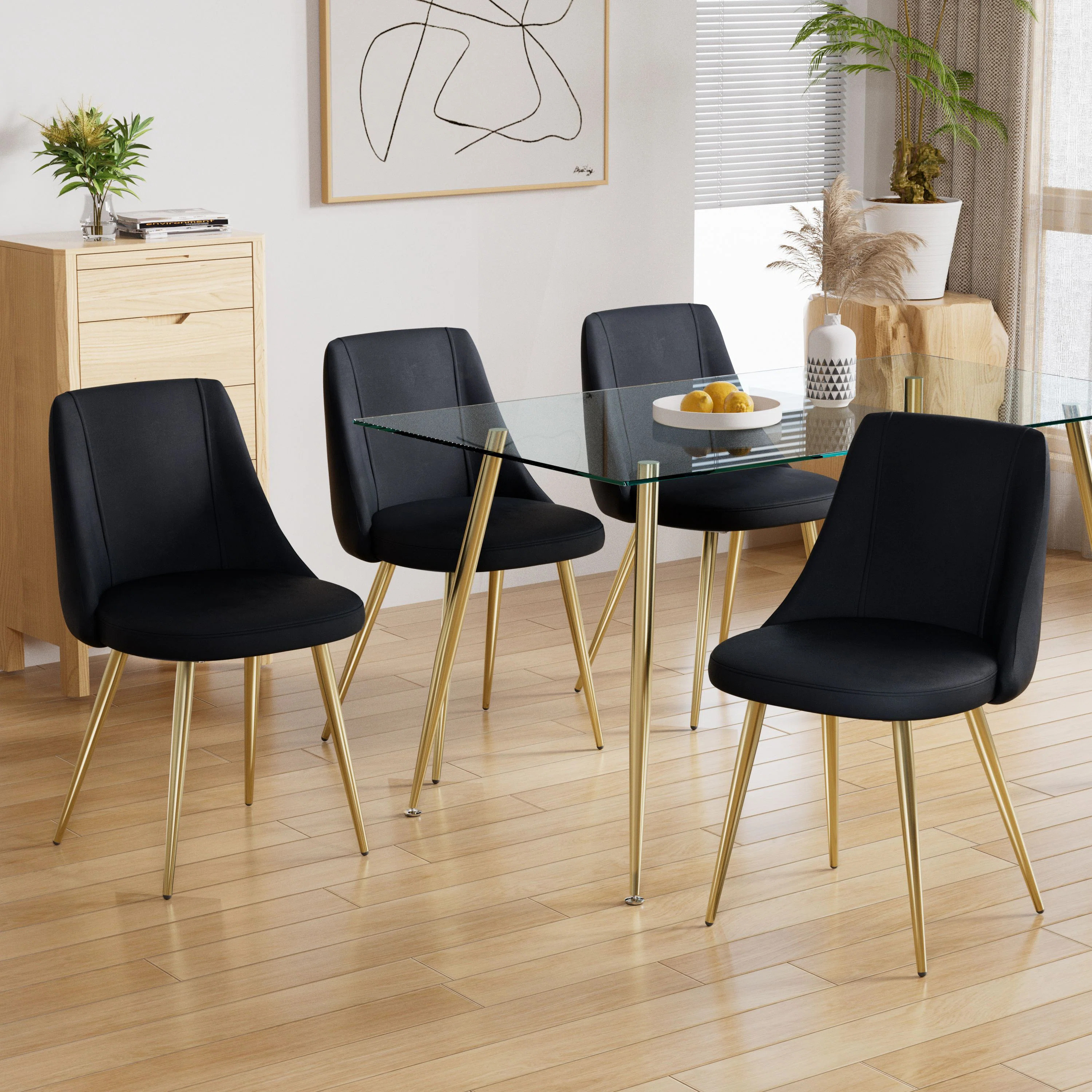 Bridgnorth Modern Simple Velvet Dining Chairs With Legs (Set Of 4) (Set of 4) | Wayfair North America