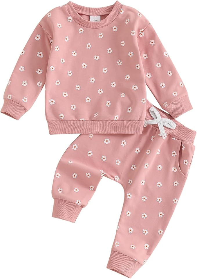 Kuriozud Toddler Baby Girl Fall Winter Clothes Cute Print Long Sleeve Crewneck Sweatshirt and Jog... | Amazon (US)