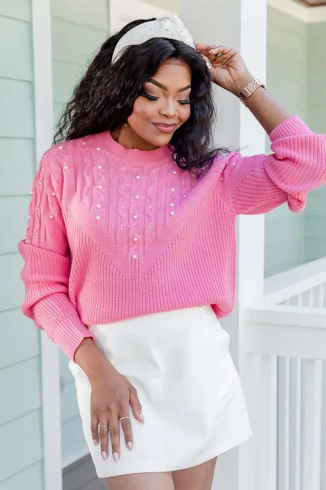 Come Along Pink Pearl Detail Sweater | Pink Lily