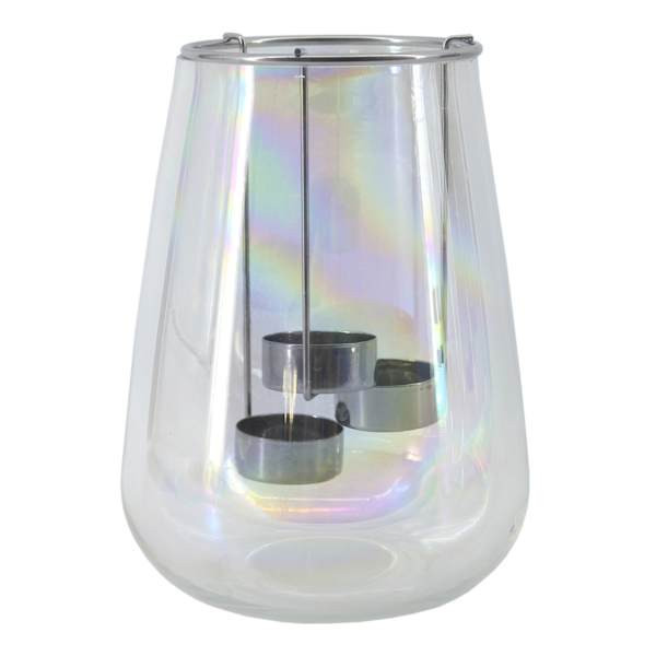 Iridescent Glass Lantern, 8", Metallic, sold by At Home | At Home