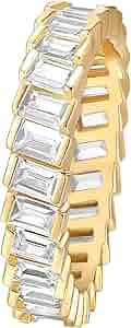 14K Gold Plated Cubic Zirconia Baguette Cut Eternity Bands for Women | Amazon (US)