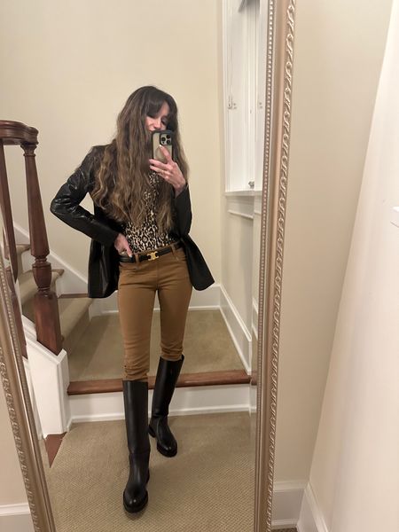 Spring transitional look! Faux leather blazer, knee high boots, leopard print top

#LTKstyletip #LTKSeasonal #LTKworkwear