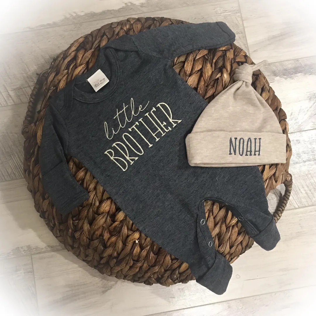 Monogrammed Baby Boy Romper: Little Brother Coming Home Outfit | Etsy (US)