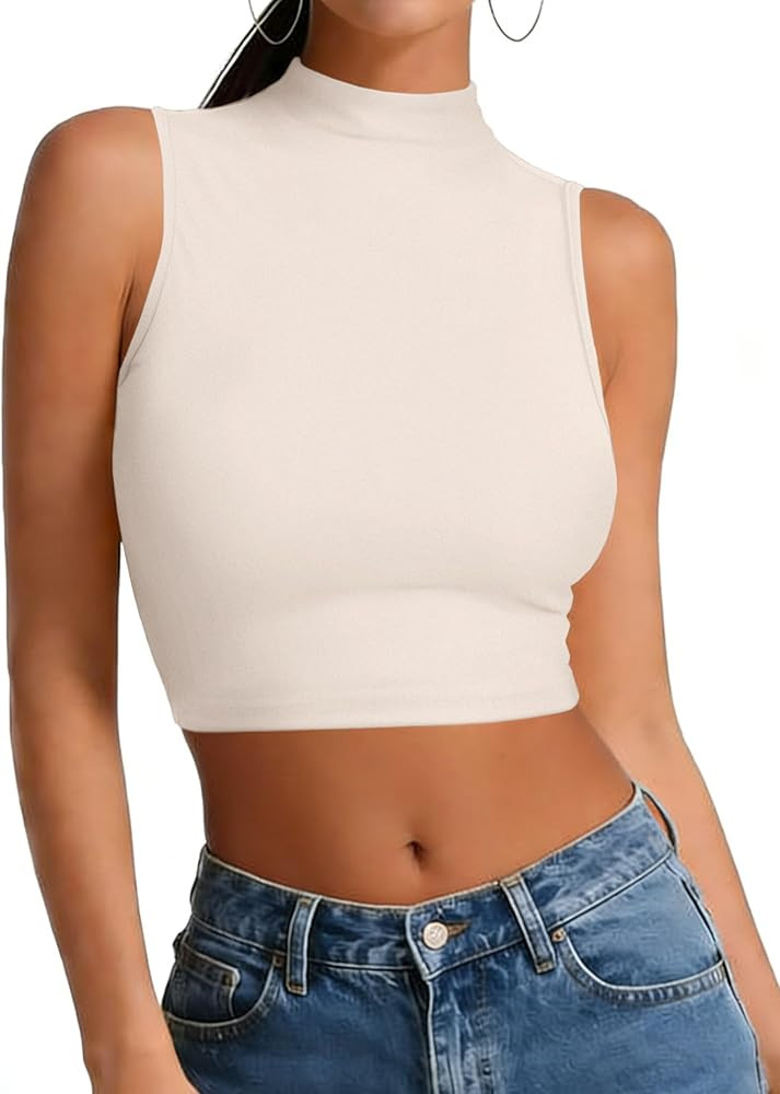 LovelyWholesale Womens Sexy Crop Tops Turtle Neck Summer Tank Top Sleeveless Shirt | Amazon (US)