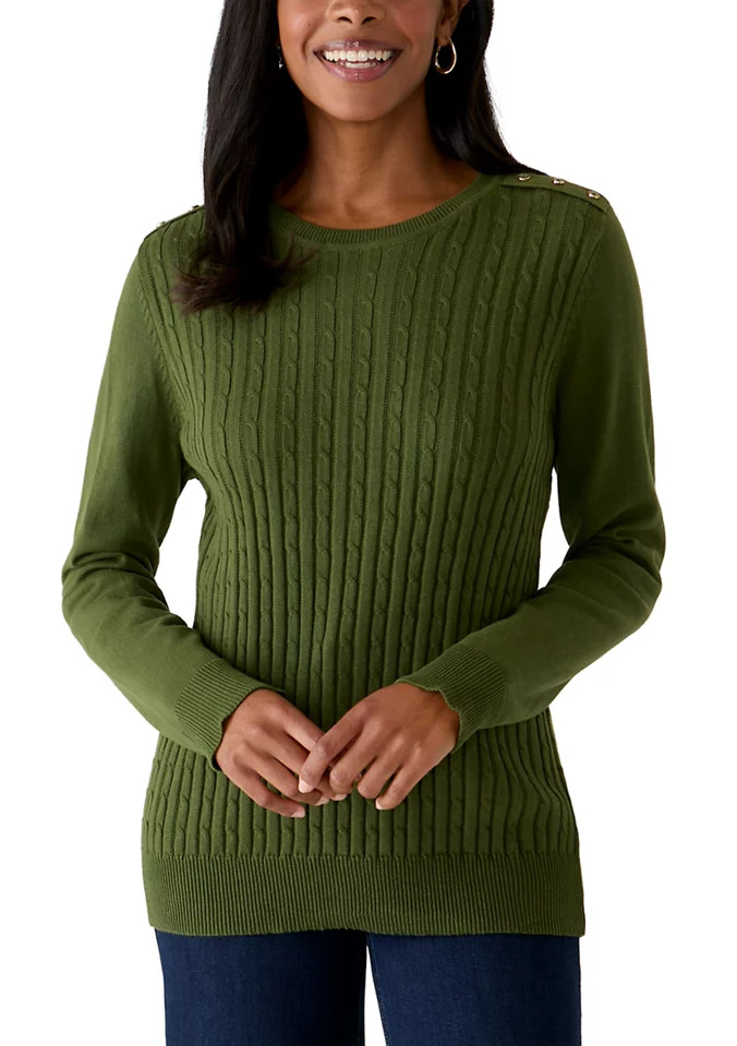 Women's Cable Knit Crew Neck Sweater | Belk
