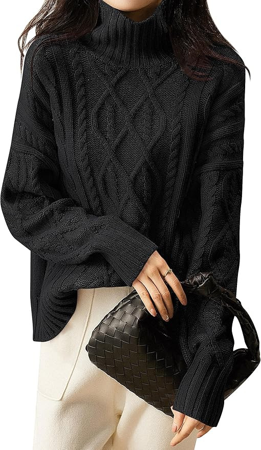 ANRABESS Sweaters for Women Oversized Long Sleeve Turtleneck Cable Knit Casual Loose Pullover Top... | Amazon (US)