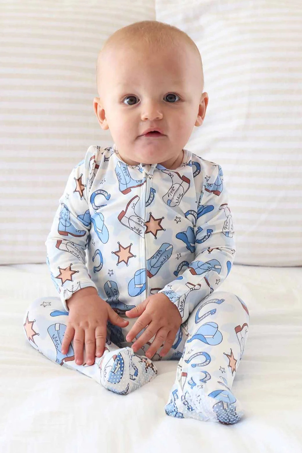 Rodeo Dreams Zipper Footie | Blue | Caden Lane