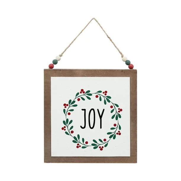 Parisloft Joy Rusitc Wood Wall Sign with Wood Bead String Hanger, Mini Christmas Wall Decor, 9.25... | Walmart (US)
