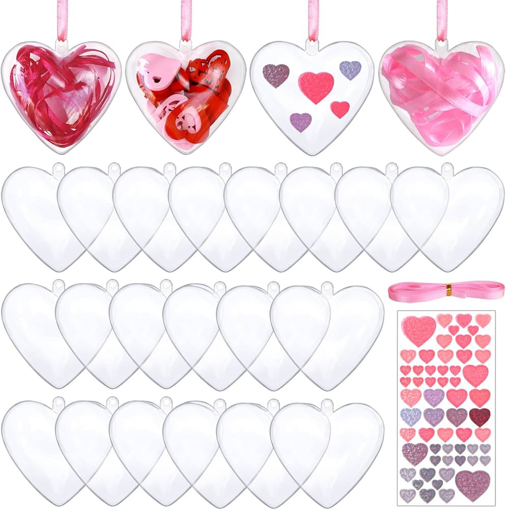 24 Pack Clear Plastic Fillable Heart Ornaments Balls, 65mm Acrylic Hanging Balls DIY Craft Orname... | Amazon (US)