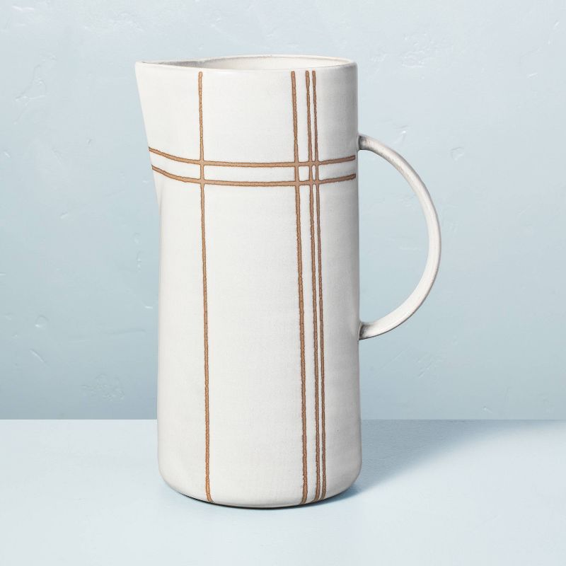 Plaid Stoneware Beverage Pitcher Cream/Clay - Hearth & Hand™ with Magnolia | Target