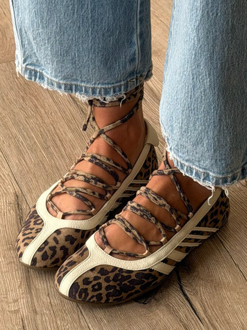 Triple Pointe Lace-Up Ballet Flats | Leopard | Shop Talulah