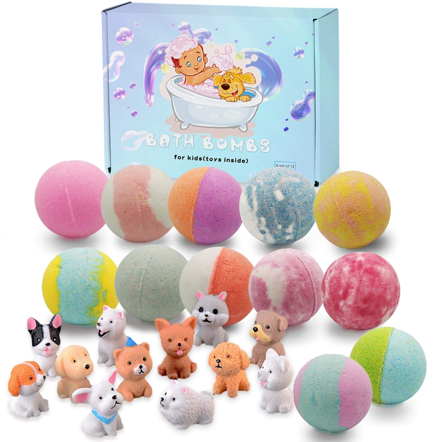 Bath Bombs for Kids with Puppy Toys Inside Kids Bath Bombs Organic Bubble Bath Fizzies Bomb 3.5 oz/p | Amazon (US)