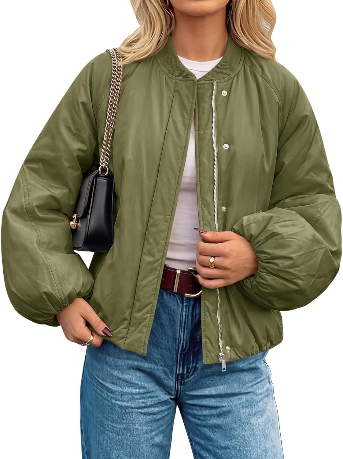 Tankaneo Womens Cropped Quilted Jackets Lightweight Oversized Bomber Coats | Amazon (US)