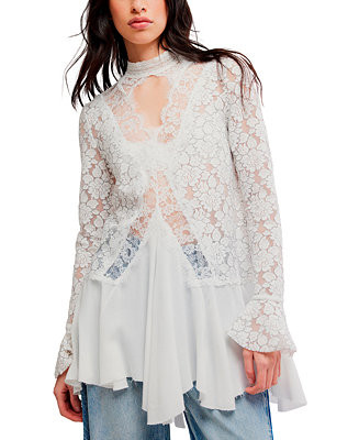 Women's First Crush Mock-Neck Lace Tunic Top | Macy's