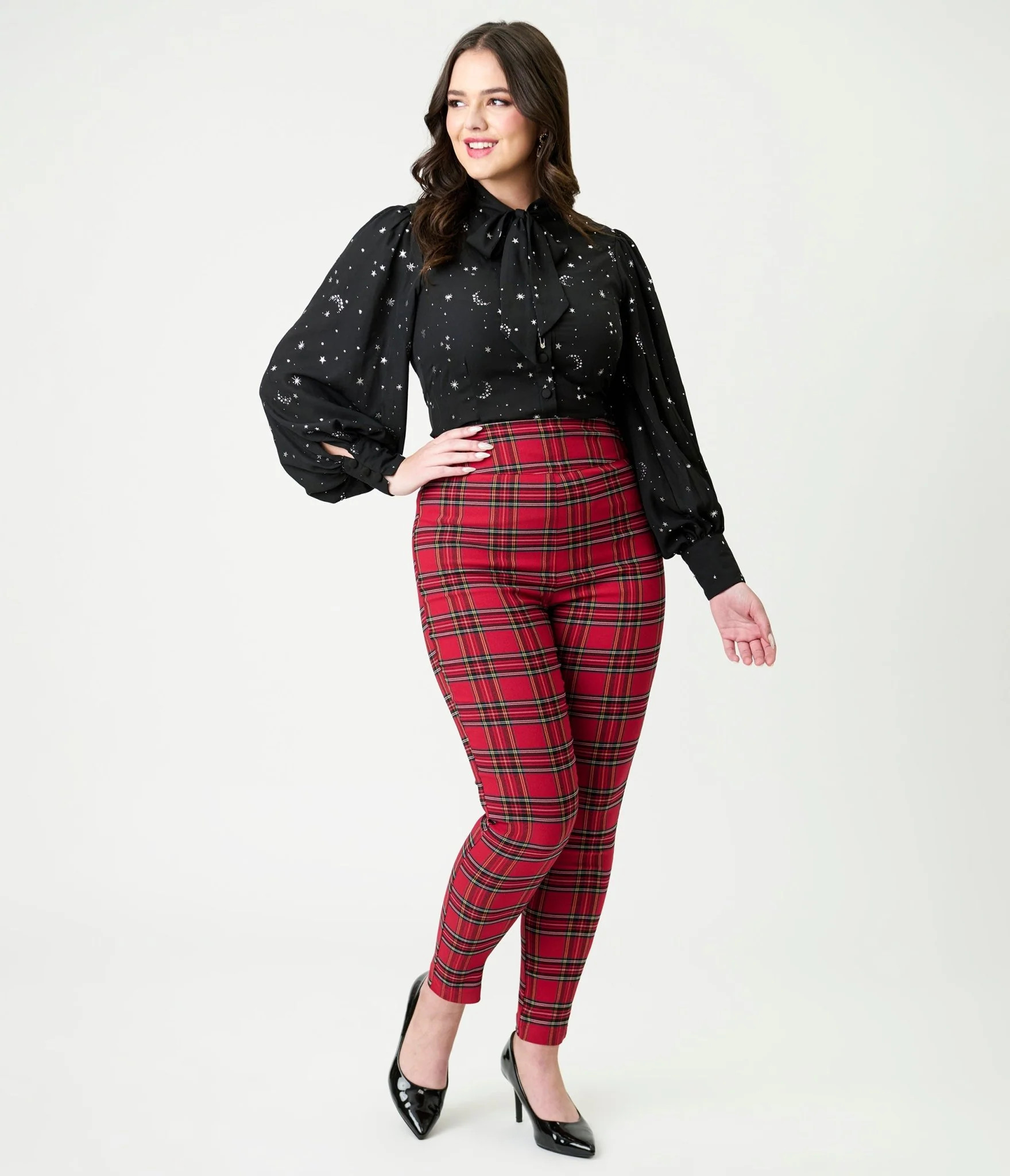 Unique Vintage Red Plaid High Waist Rizzo Cigarette Pants | UniqueVintage