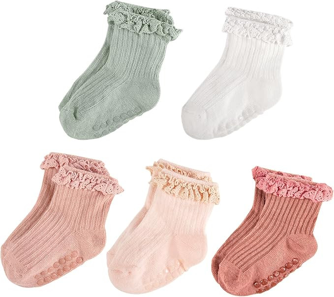 Baby Girl Ruffle Socks Non Slip Grip Socks Toddler Girls Cute Cotton Frilly Ankle Grippy Sock New... | Amazon (US)