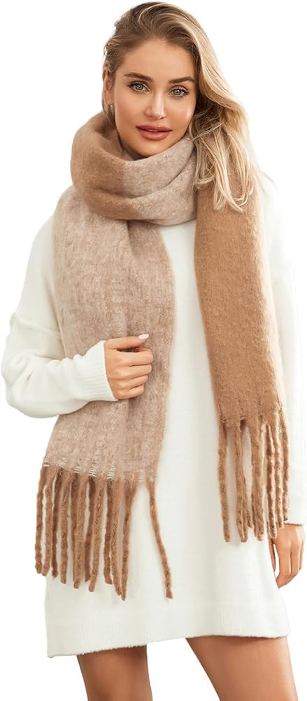 Yoawdats Women Winter Warm Scarf Elegant Contrast Color Tasseled Shawl Wrap Long Stoles Oversized... | Amazon (US)