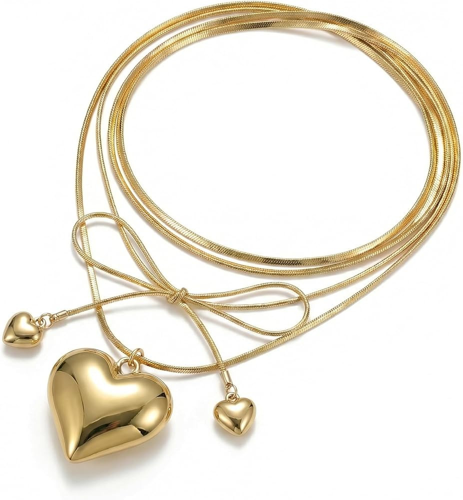 Chunky Heart Tie Necklace for Women,Wrap Choker with Heart Locket Pendant | Amazon (US)