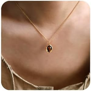 Tiger Eye Necklace, 14K Gold Natural Stone Necklace for Women, Adjustable Vintage Necklace for Sp... | Amazon (US)