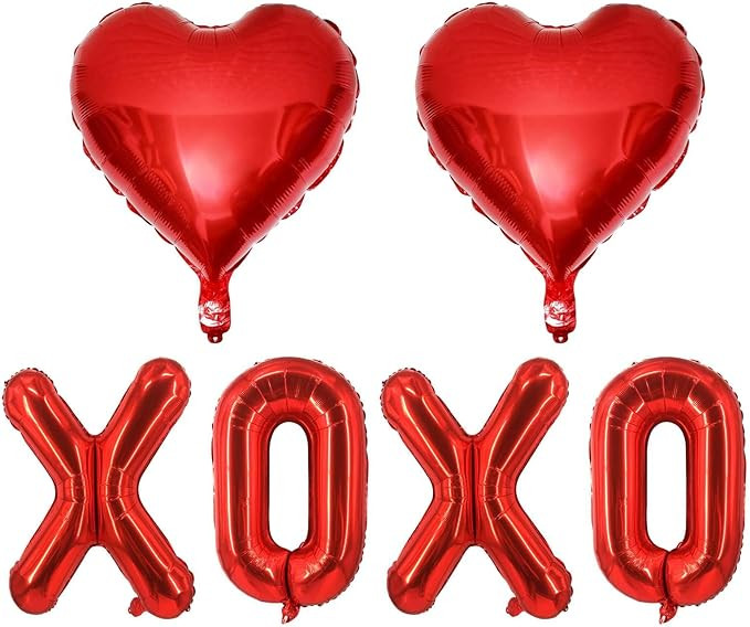 6 Pcs Red Heart Shaped Balloons Red Letters XOXO Valentine Day Balloons for Valentines Day Derati... | Amazon (US)