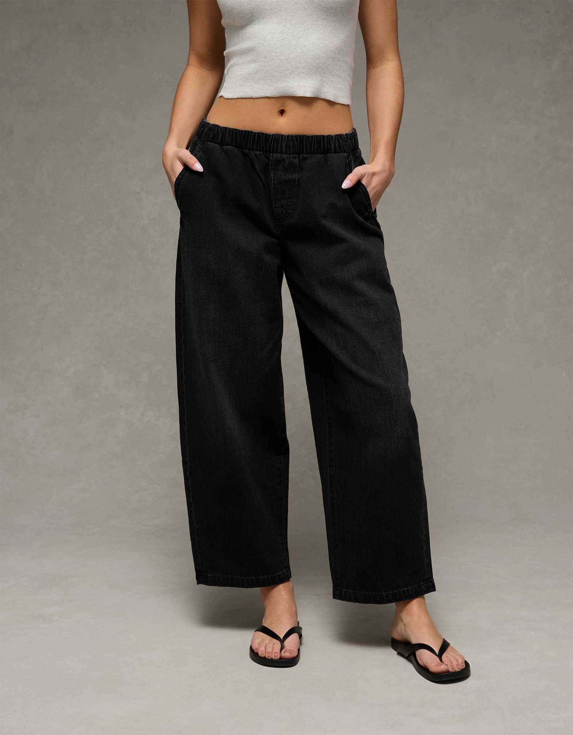 AE Stretch Low-Rise Pull-On Barrel Jean | American Eagle Outfitters (US & CA)