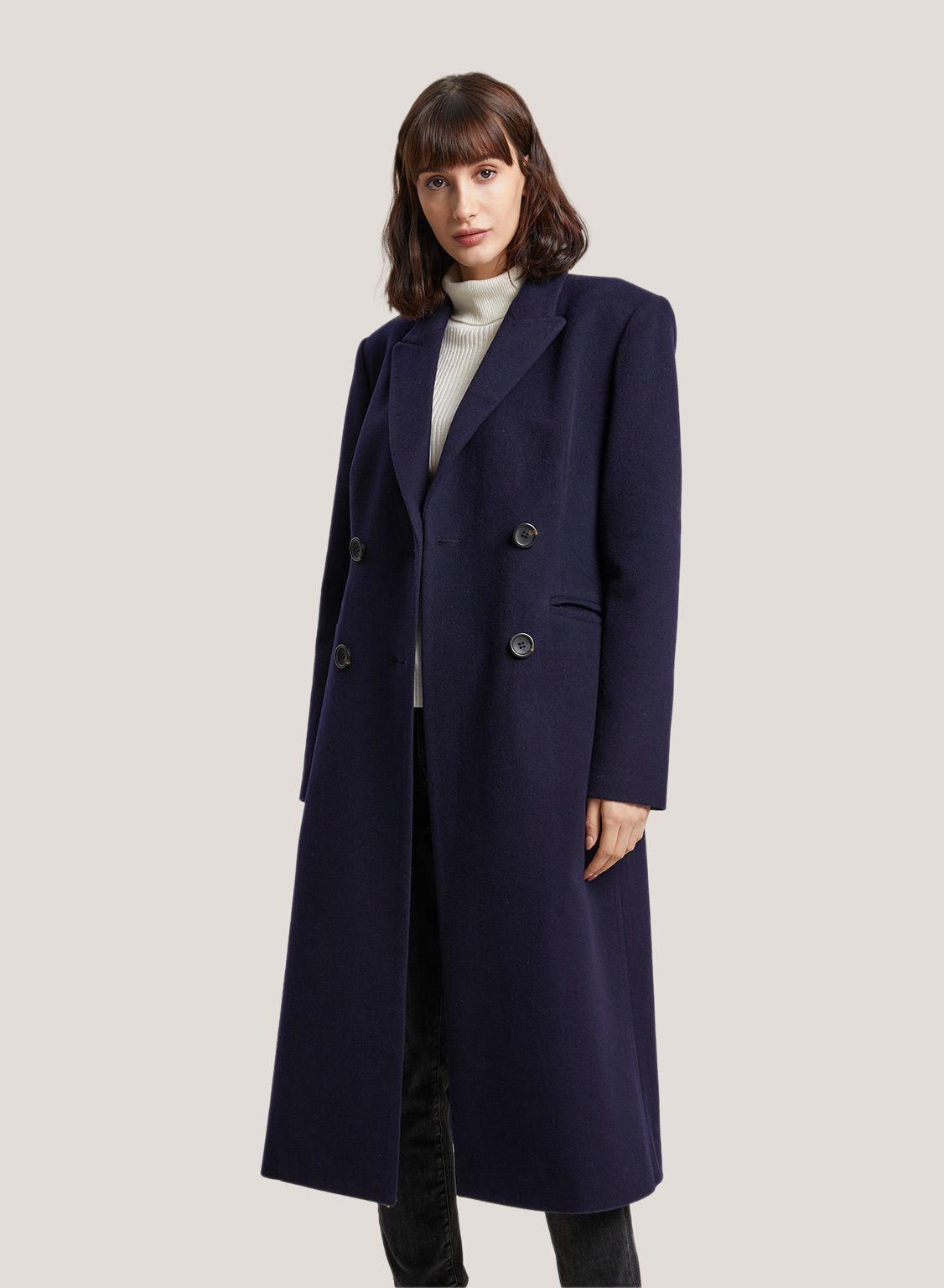 Double-Breasted Shoulder Pad Wool-Cashmere Coat | Gentle Herd