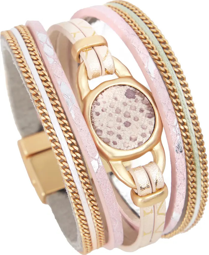 Leather Snake Skin Print Medallion Bracelet | Nordstrom Rack